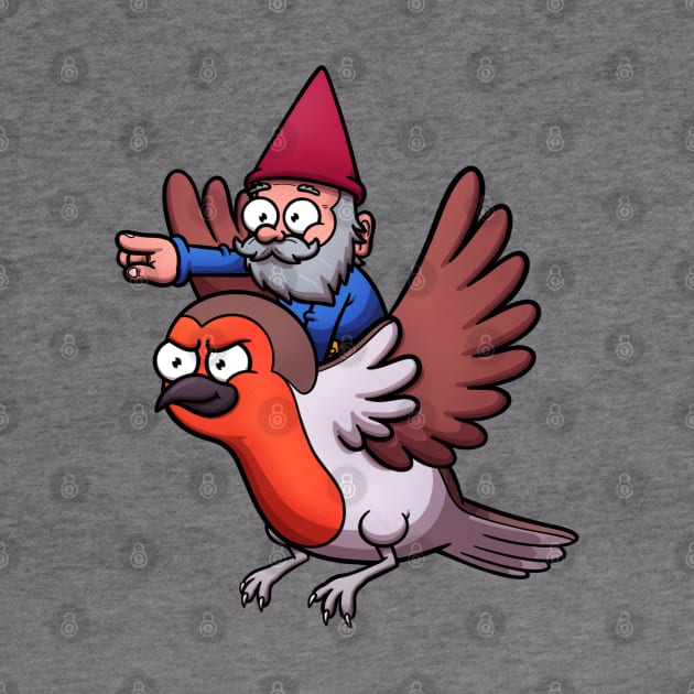 Garden Gnome Riding A Flying Red Robin Bird by TheMaskedTooner